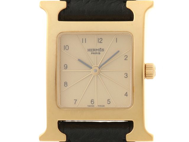 HERMES　エルメス　Hウォッチ　HH1.201　GP/レザー　ゴールド　クオーツ　レディース　2148104072986【中古】【430】