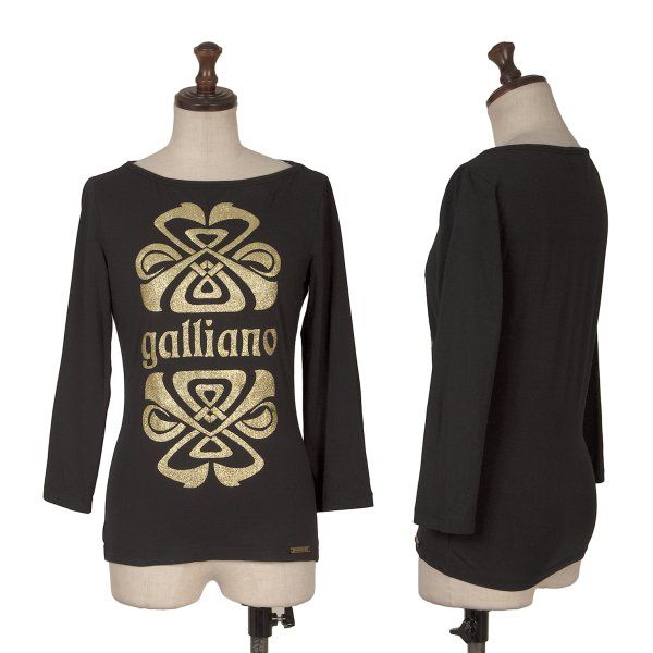 ジョンガリアーノJohn Galliano ラメプリント七分袖カットソー 黒