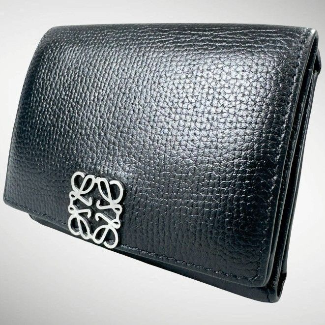 【美品】LOEWE ロエベ アナグラム トライフォールド Wホック コンパクト 三つ折り 財布 ブラック