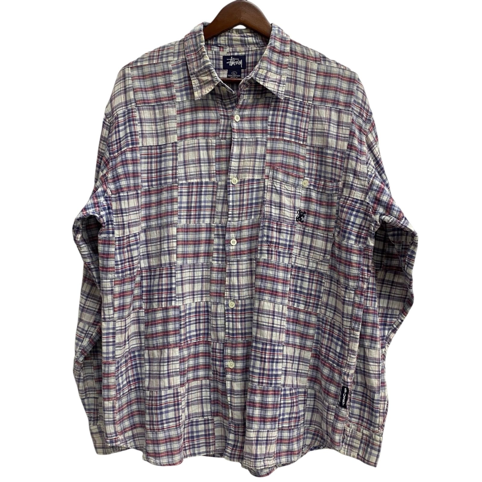 ステューシー STUSSY 90's 00's 紺タグ パッチワーク OLD STUSSY 長袖シャツ マルチカラー Lサイズ 201MT-6222 VB