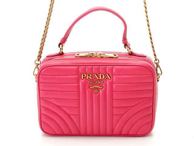 PRADA プラダ バッグ ダイアグラム 2wayバッグ ピンク レザー ﾊﾞｯｸﾞ ショルダーバッグ レザー ピンク/GP レディース【中古】472