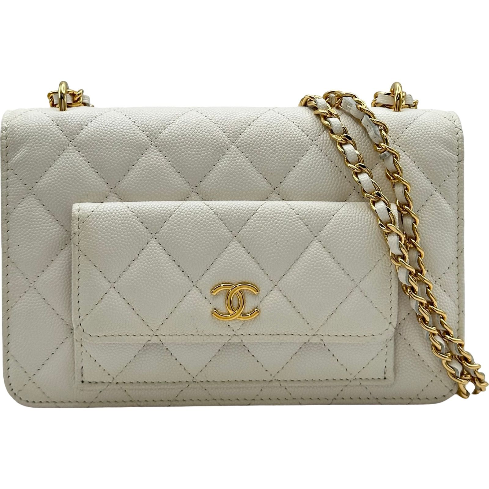 シャネル CHANEL マトラッセ チェーンウォレット AP3464 ホワイト ゴールド金具 キャビアスキン レディース ショルダーバッグ