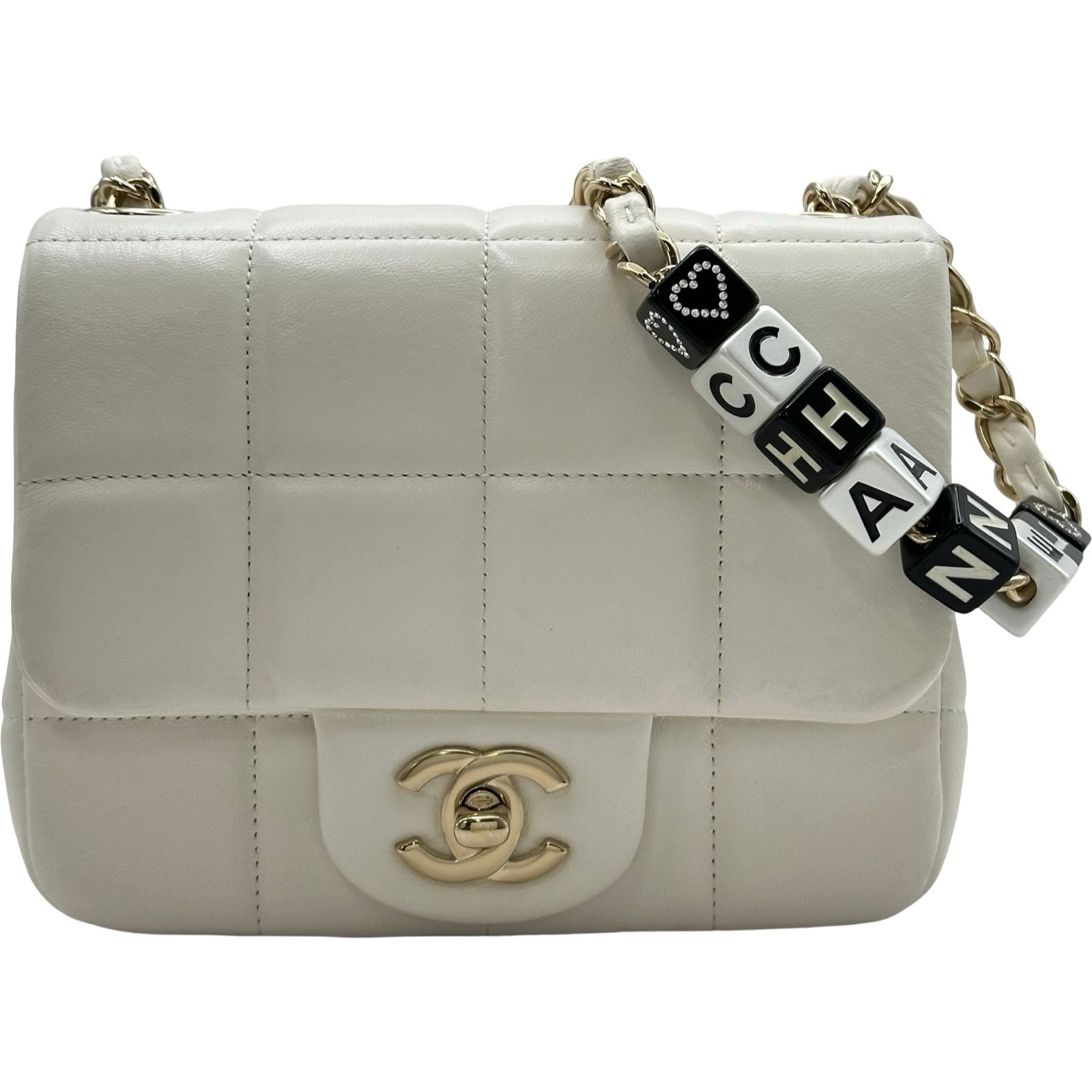 シャネル CHANEL チョコバーミニフラップバッグ AS3744 ホワイト ゴールド金具 ラムスキン レディース ショルダーバッグ 286,200円