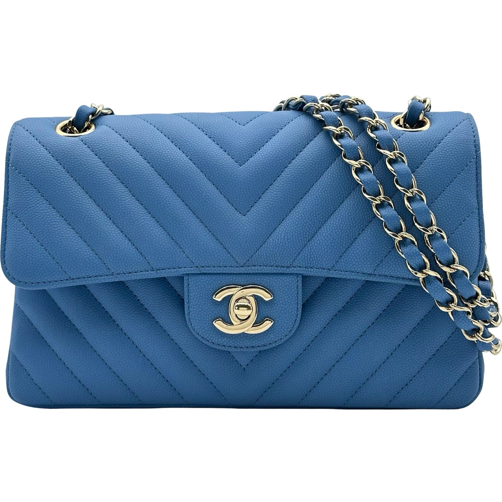 シャネル CHANEL Vステッチマトラッセ23 A01113 27番台 ブルー ゴールド金具 キャビアスキン レディース ショルダーバッグ