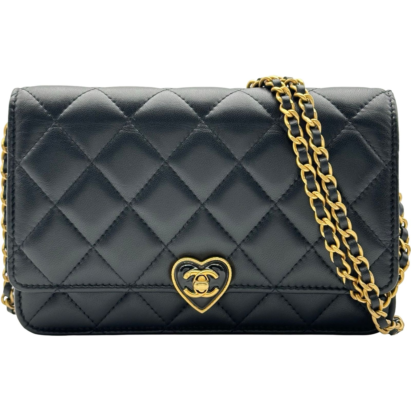 シャネル CHANEL ハートロックチェーンウォレット AP3285 ブラック ゴールド金具 ラムスキン レディース ショルダーバッグ