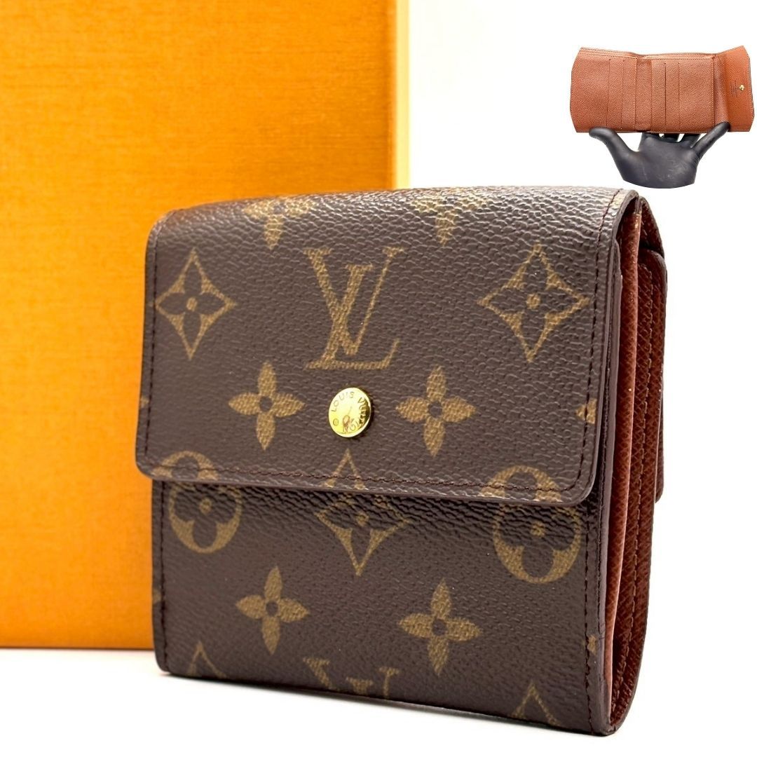 【小さく整え、品を持つ】　LOUIS VUITTON　モノグラム エリーズ Wホック 二つ折り財布 コンパクトウォレット　ブラウン