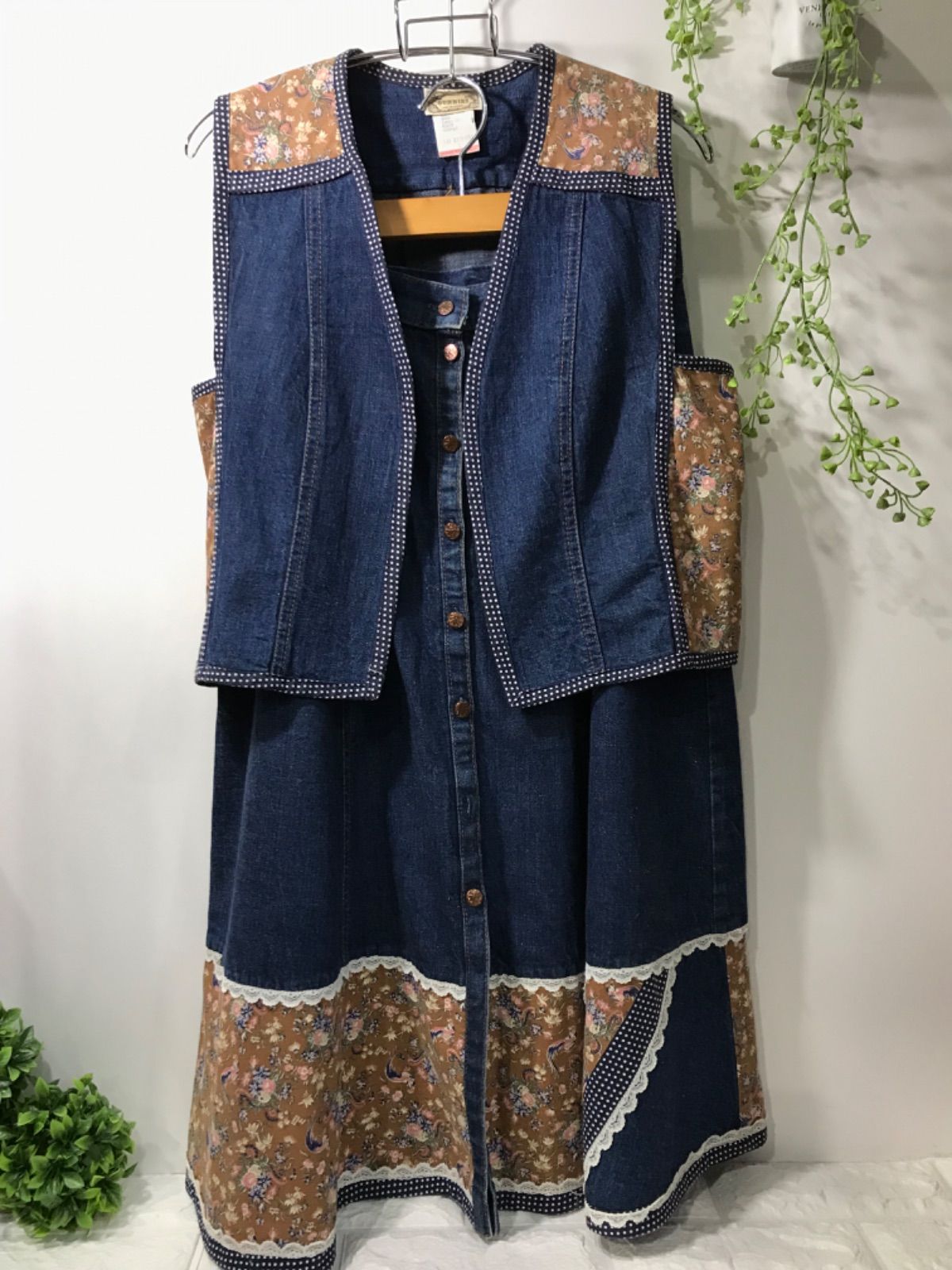 70's GUNNE SAX 70年代　ガンネサックス　ガニーサックス　デニムベスト/スカート　セットアップ