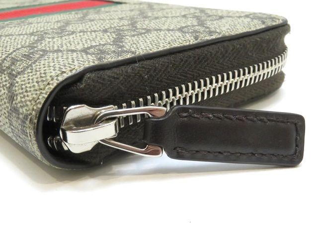 GUCCI グッチ GGスプリーム ビー ラウンド長財布 PVC/レザー ベージュ