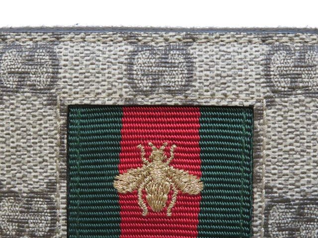 GUCCI グッチ GGスプリーム ビー ラウンド長財布 PVC/レザー ベージュ