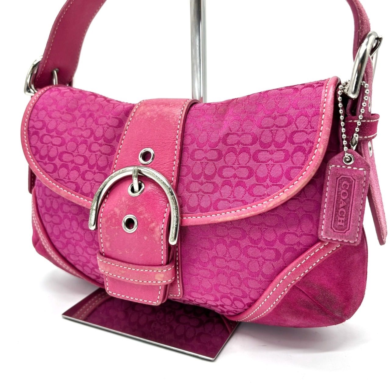 【良品】COACH Y2K all pink signature canvas hobo belt shoulder bag unisex コーチ ショルダーバッグ