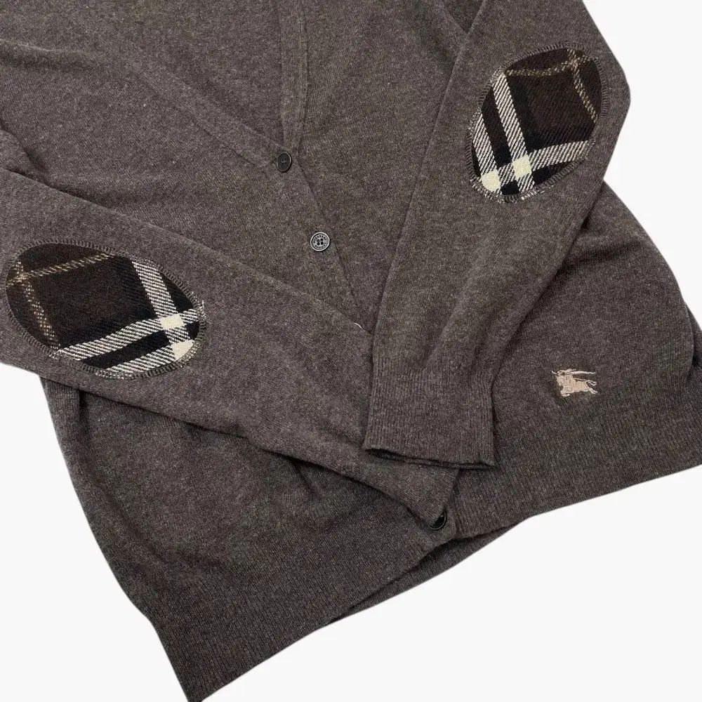 バーバリー Burberry ブラウン カシミア ブレンド 肘当て Vネック カーディガン L