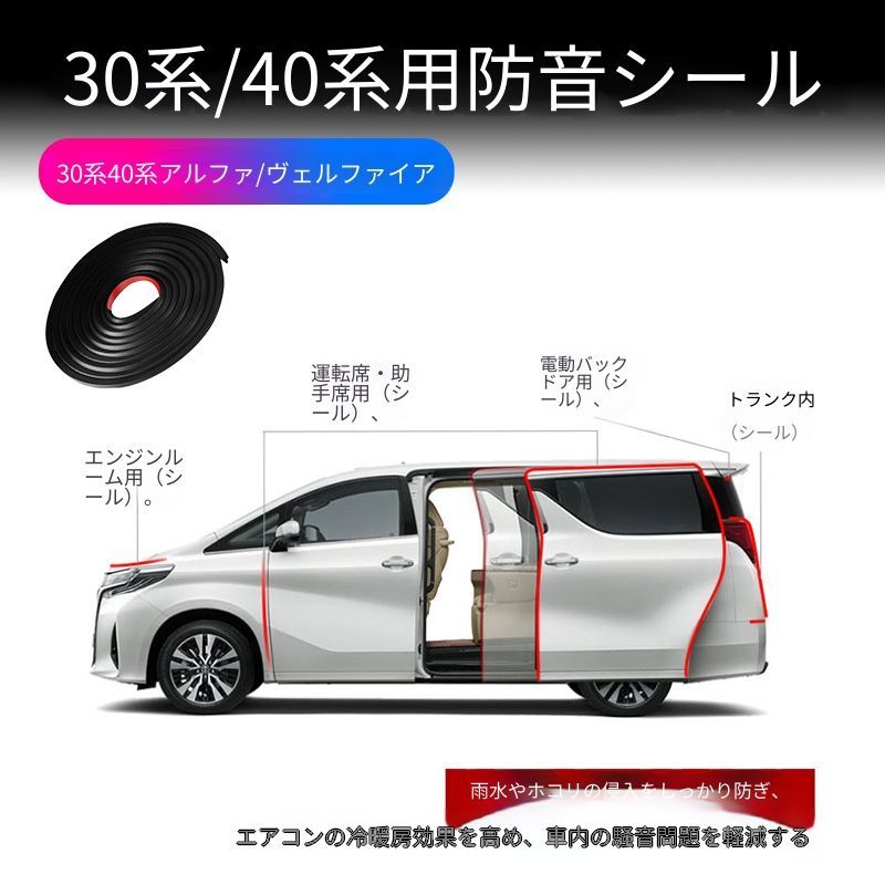トヨタ Toyota アルファード ALPHARD ヴェルファイア VELLFIRE 20系 30系 40系 2008-2024年対応 全車用ドアシールキット フルセット ゴム製 貼り付け式 防音 防塵 防風 汚れ防止 車内環境向上