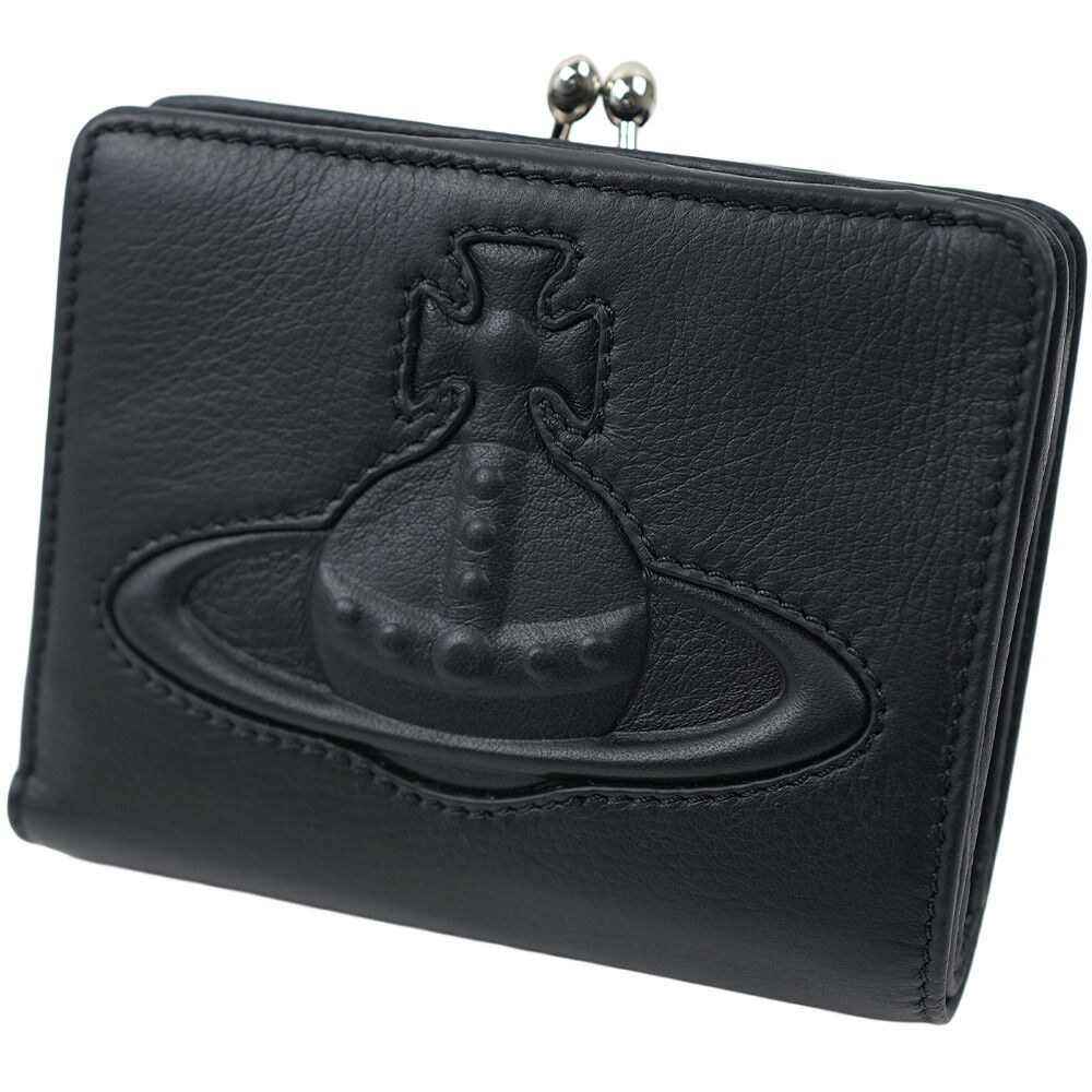 ヴィヴィアンウエストウッド Vivienne Westwood 二つ折り財布 がま口 レディース スムースレザー 本革 ブラック 51010020-L001S-N401
