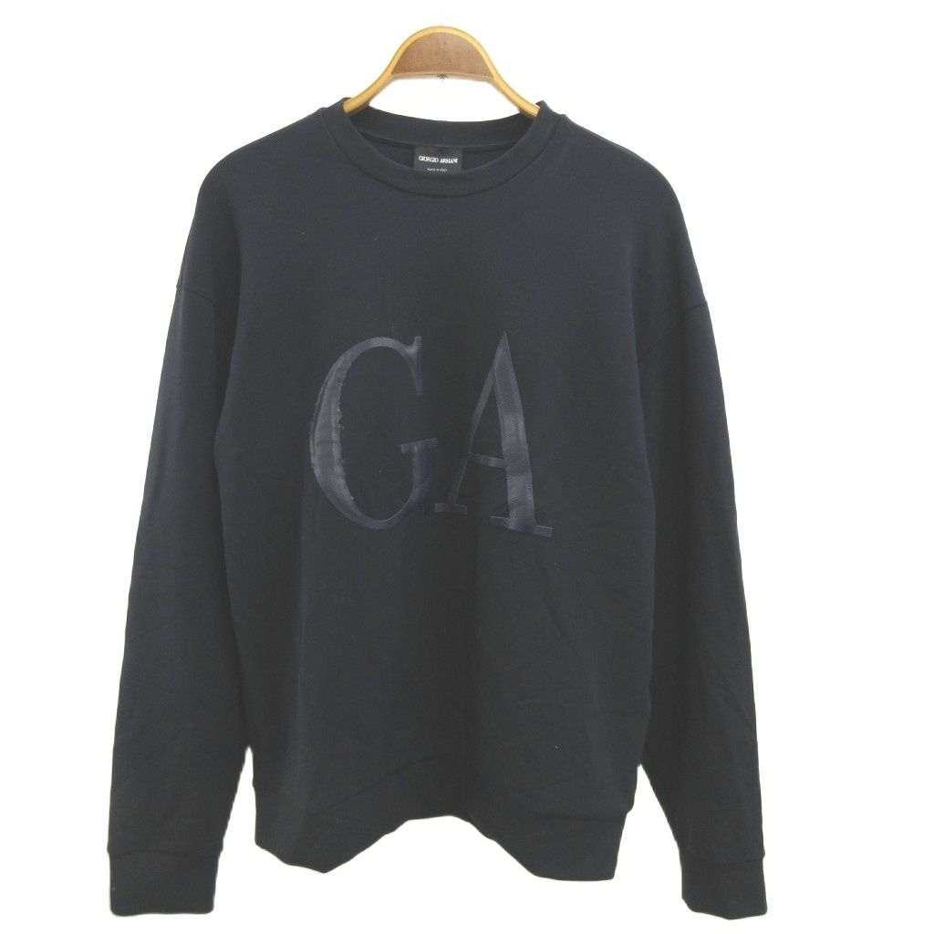 ジョルジオアルマーニ GIORGIO ARMANI トレーナー 48 紺 ネイビー ロゴ 長袖 ラウンドネック /NP ■GY19