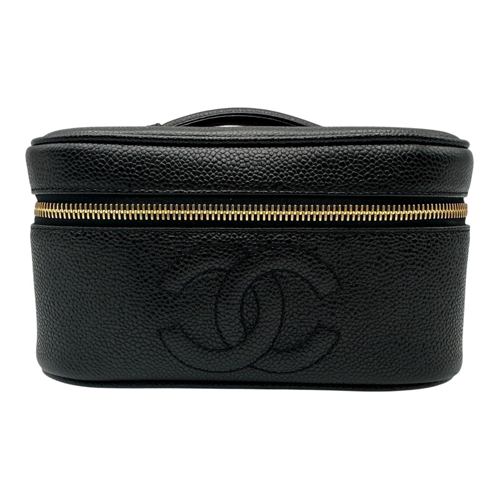 シャネル CHANEL ココマークバニティバッグ A01997 3番台 ブラック ゴールド金具 キャビアスキン レディース ハンドバッグ