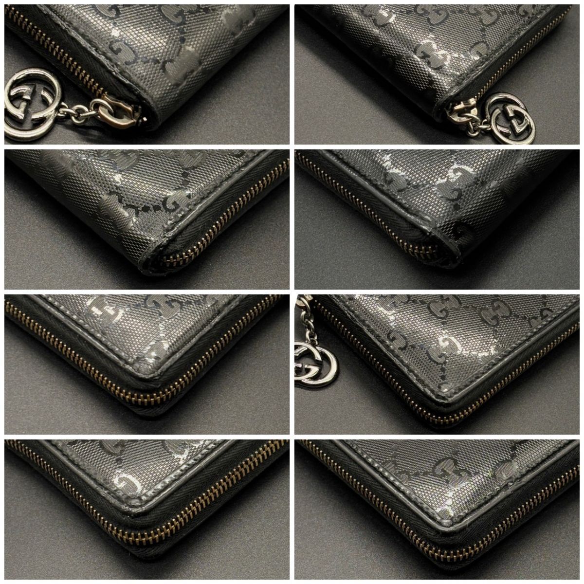 【黒に余白を残す】　GUCCI　長財布 GGインプリメ ラウンドファスナーGG柄 インターロッキング 12カード　ブラック