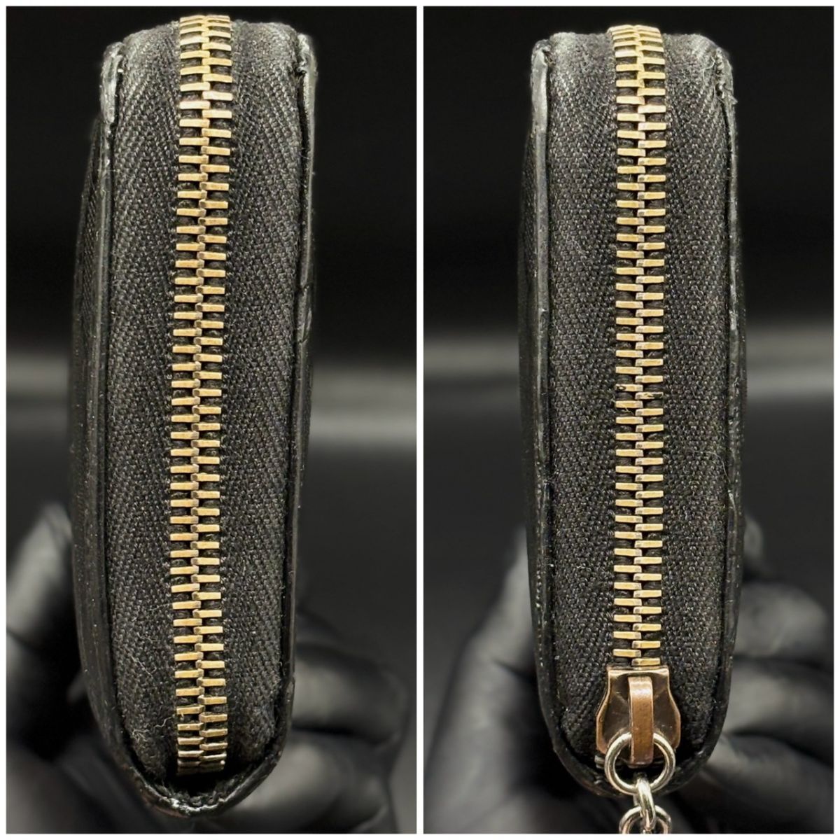【黒に余白を残す】　GUCCI　長財布 GGインプリメ ラウンドファスナーGG柄 インターロッキング 12カード　ブラック