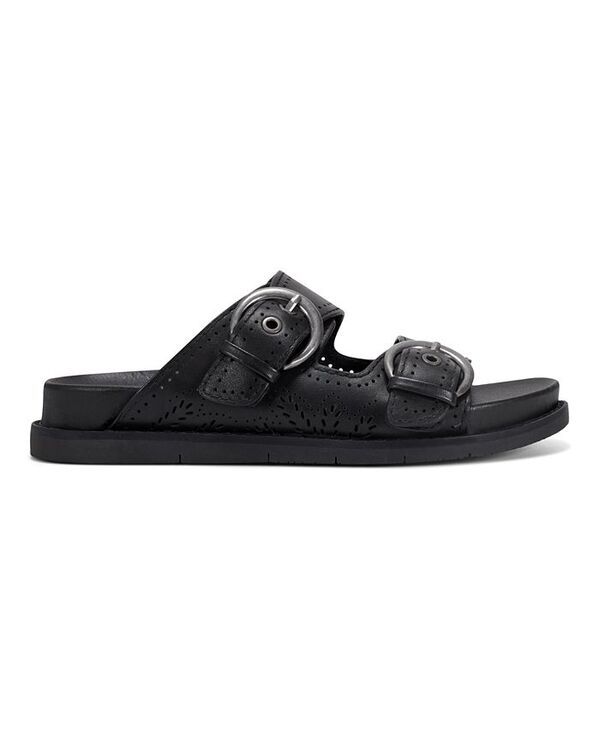 アース レディース シューズ サンダル Earth Womens Francii Double Band Flat SlipOn Sandals Black Leather ブラック
