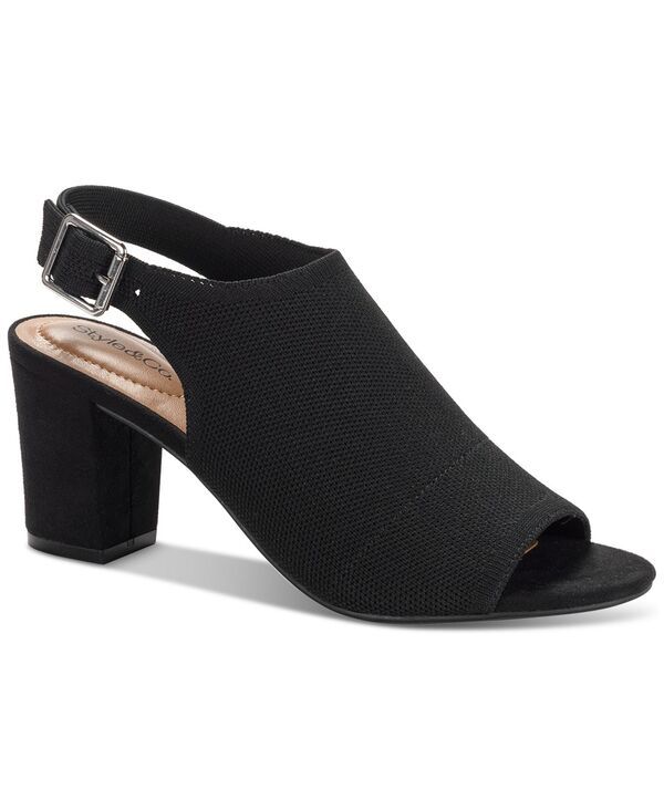スタイルアンドコー レディース シューズ サンダル ニット ヒール Style Co Womens Peyyton Slingbacknit Dress Block Heel Shooties Bla
