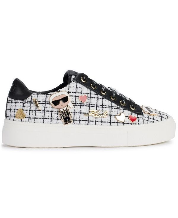 カール ラガーフェルド レディース シューズ スニーカー レース KARL LAGERFELD PARIS Womens Cate Pins LaceUp Sneakers Black White ホ