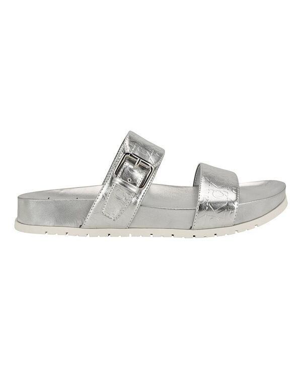 カルバンクライン レディース シューズ サンダル Calvin Klein Womens Landesa Double Band Flat SlipOn Sandals Silver Logo シルバ カルバンクライン レディース シューズ サンダル Calvin Klein Womens Landesa Double Band Flat SlipOn Sandals Silver Logo シルバ