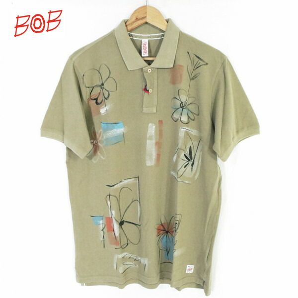 60%OFF 新品 ボブ BOB ポロシャツ 2L HCS736 3Lサイズ ベージュ メンズ カットソー コットン100% 綿 プリント柄 半袖 イタリア製 春夏 074733001