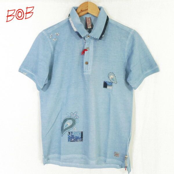 60%OFF 新品 ボブ BOB ポロシャツ S HCS737 Sサイズ ライトブルー メンズ カットソー コットン100% 綿 刺繍 切替デザイン 半袖 イタリア製 春夏 074733013