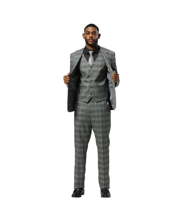 ステイシーアダムス メンズ アウター ジャケット・ブルゾン パンツ トール ベスト ジャケット Stacy Adams Big Tall Glen Plaid 3Piece Jacket With S