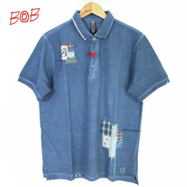 60%OFF 新品 ボブ BOB ポロシャツ 2L HCS738 3Lサイズ ブルー メンズ カットソー コットン100% 綿 刺繍 切替デザイン 半袖 イタリア製 春夏 074733013