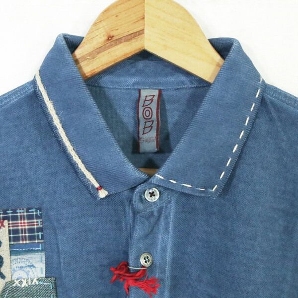 60%OFF 新品 ボブ BOB ポロシャツ 2L HCS738 3Lサイズ ブルー メンズ カットソー コットン100% 綿 刺繍 切替デザイン 半袖 イタリア製 春夏 074733013