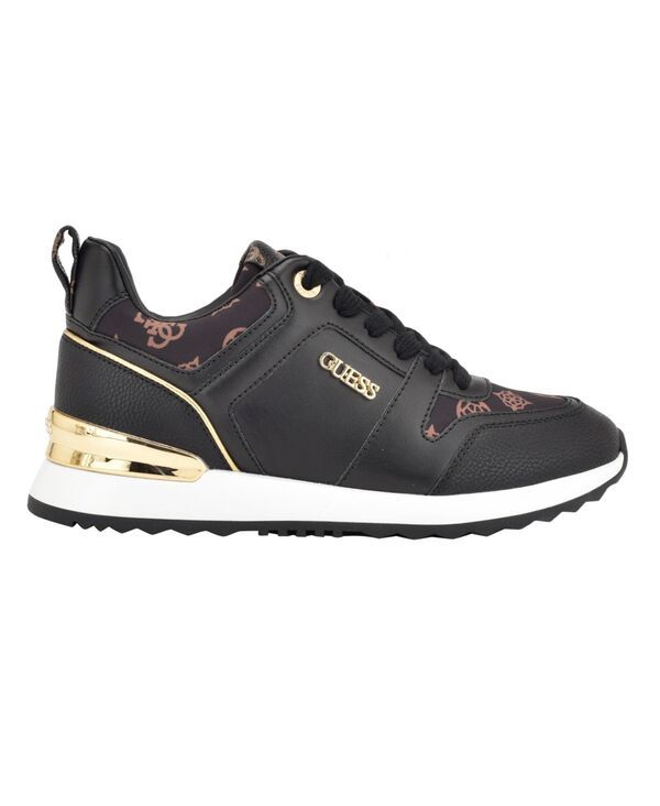 ゲス レディース シューズ スニーカー レース ロゴ GUESS Kadlin Logo Detailed Retro LaceUp Sneakers Black Logo Multi ブラック