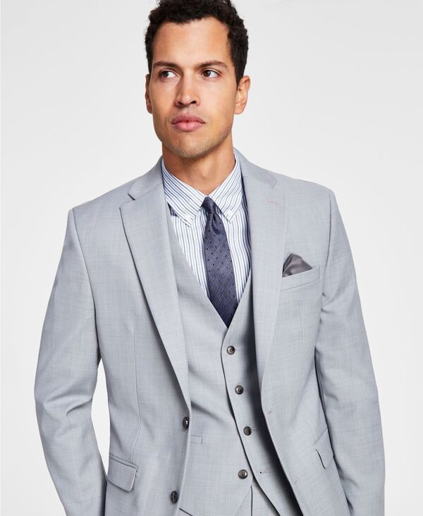 バースリー メンズ アウター ジャケット・ブルゾン ウール ジャケット Bar III Mens SlimFit Wool Sharkskin Suit Jacket Light Grey グレー