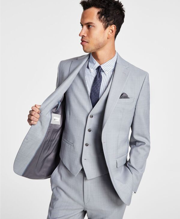 バースリー メンズ アウター ジャケット・ブルゾン ウール ジャケット Bar III Mens SlimFit Wool Sharkskin Suit Jacket Light Grey グレー
