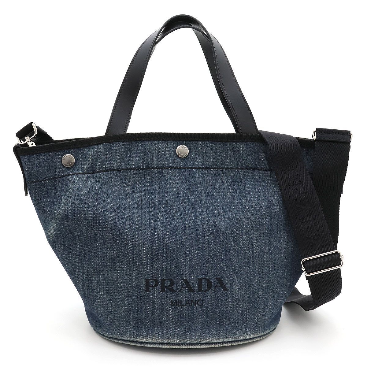 【 良品 】PRADA プラダ トートバッグ 2way デニム レザー ポーチ付 1BG244 ブルー ブラック イタリア製 Bランク ユニセックス レディース メンズ 青 黒 ショルダーバッグ