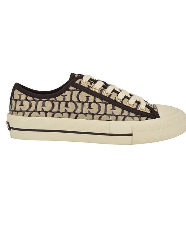 ゲス レディース シューズ スニーカー レース ロゴ GUESS Womens Carey Jacquard Logo LowTop LaceUp Sneakers Dark Brown Logo ブ