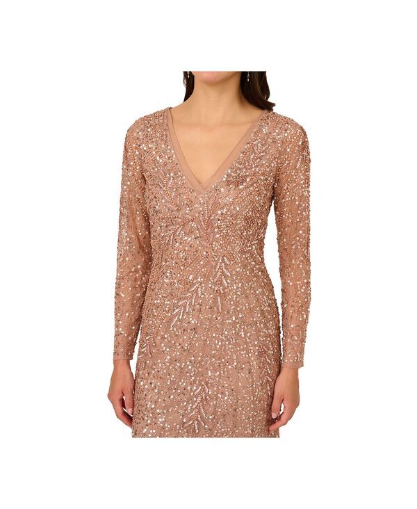 アドリアナ パペル レディース トップス ワンピース 長袖 Adrianna Papell Womens LongSleeve Beaded FullLength Gown ROSE GOLD ゴール