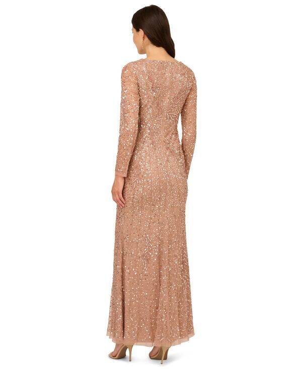 アドリアナ パペル レディース トップス ワンピース 長袖 Adrianna Papell Womens LongSleeve Beaded FullLength Gown ROSE GOLD ゴール