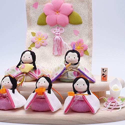 リュウコドウ（龍虎堂）ぽてりひな５人（麻の葉）木製台飾りセット 1-890ｍａ