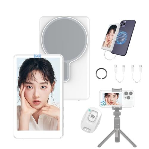★新品★iPhone用自撮りモニター スピーカー付き磁気式スマホモニター Bluetoothリモコン付き ワイヤレス・有線軽量スマホ背面カメラモニター 自撮り/Vlog/ライブ配信/TikTok SNS撮影に最適(ホワイト) 9ad7777e