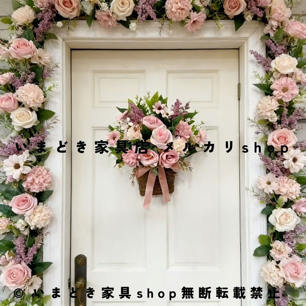 ハンギングバスケット ピンクローズ 壁掛けフラワーバスケット 造花 シルクフラワー バラ ラベンダー リボン付き フラワーアレンジメント 玄関ドアリース ウォールデコ 壁飾り フェイクフラワー 北欧 ナチュラル ラスティック カントリー インテリア リビング