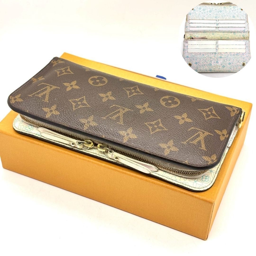 【内側に花を咲かせる】　LOUIS VUITTON　長財布 モノグラムフルリ ポルトフォイユ・アンソリット 花柄 二つ折り 12カード　ブラウン
