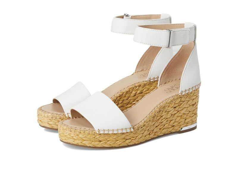 フランコサルト レディース シューズ ヒール サンダル Franco Sarto Clemens Raffia Espadrille Wedge Heel Sandals White Leather