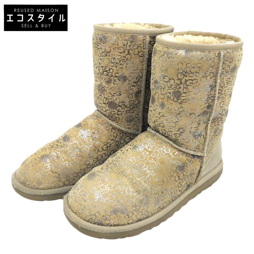 UGG　アグ　ロゴ クラシック ショート ブーツ レディース ベージュ×シルバー W6　W6