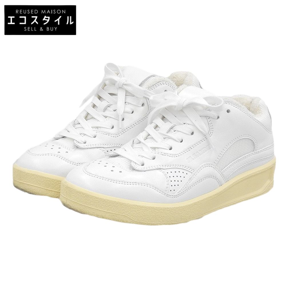JILSANDER　ジルサンダー　BASKET LO ラウンドトゥ ローカットスニーカー カウレザー×ファブリック ホワイト×エクリュ 37 J15WS0006　37