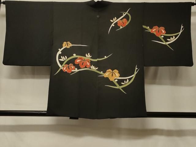 平和屋着物＃羽織　駒刺繍　舞花文　黒地　金彩　正絹　逸品　CABF9126in