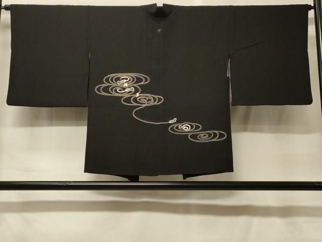平和屋着物＃羽織　総刺繍　結び紐文　黒地　正絹　逸品　CABF9142in