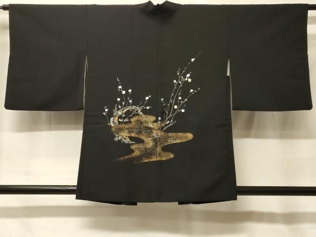 平和屋着物＃羽織　枝梅文　黒地　金銀彩　正絹　逸品　CABF9147in