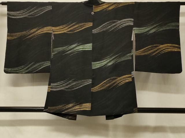 平和屋着物＃羽織　寿光織　立波文　黒地　金銀糸　正絹　逸品　CABF9192in