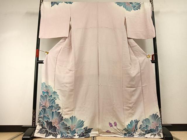 平和屋着物●訪問着　作家物　草花文　暈し染め　金彩　やまと金ラベル　ロング丈　正絹　逸品　AABJ4186fy