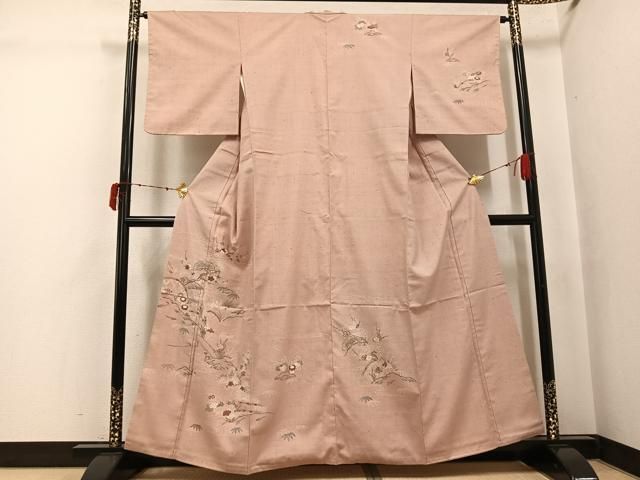 平和屋着物●訪問着　紬地　草花文　正絹　逸品　AABJ6293ph